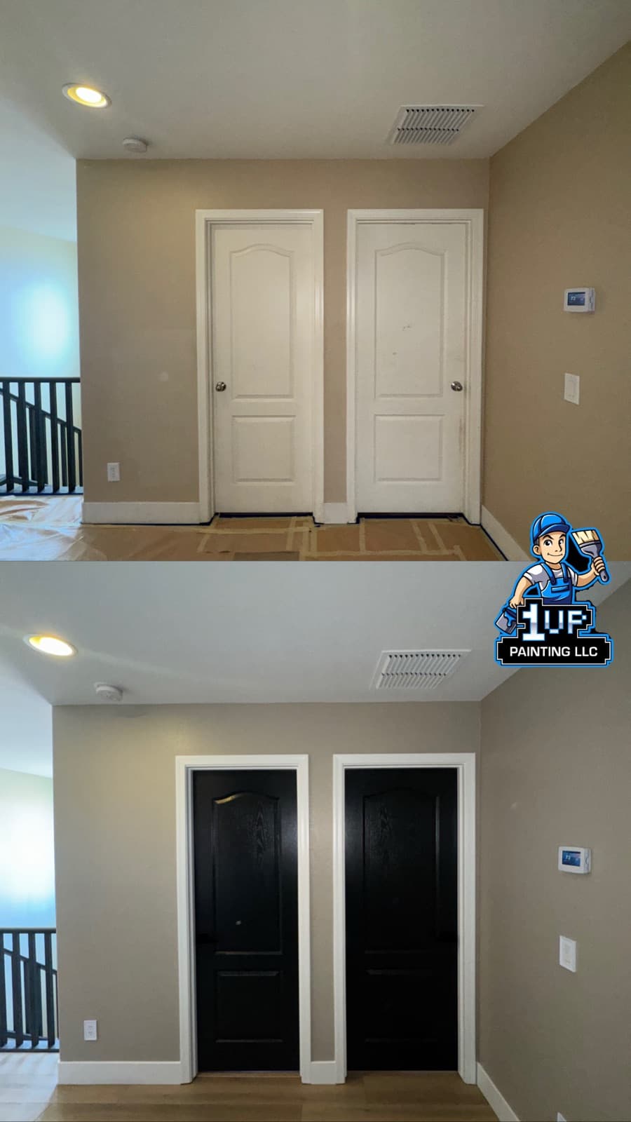 Interior doors before-and-after: builder white doors refinished in satin black