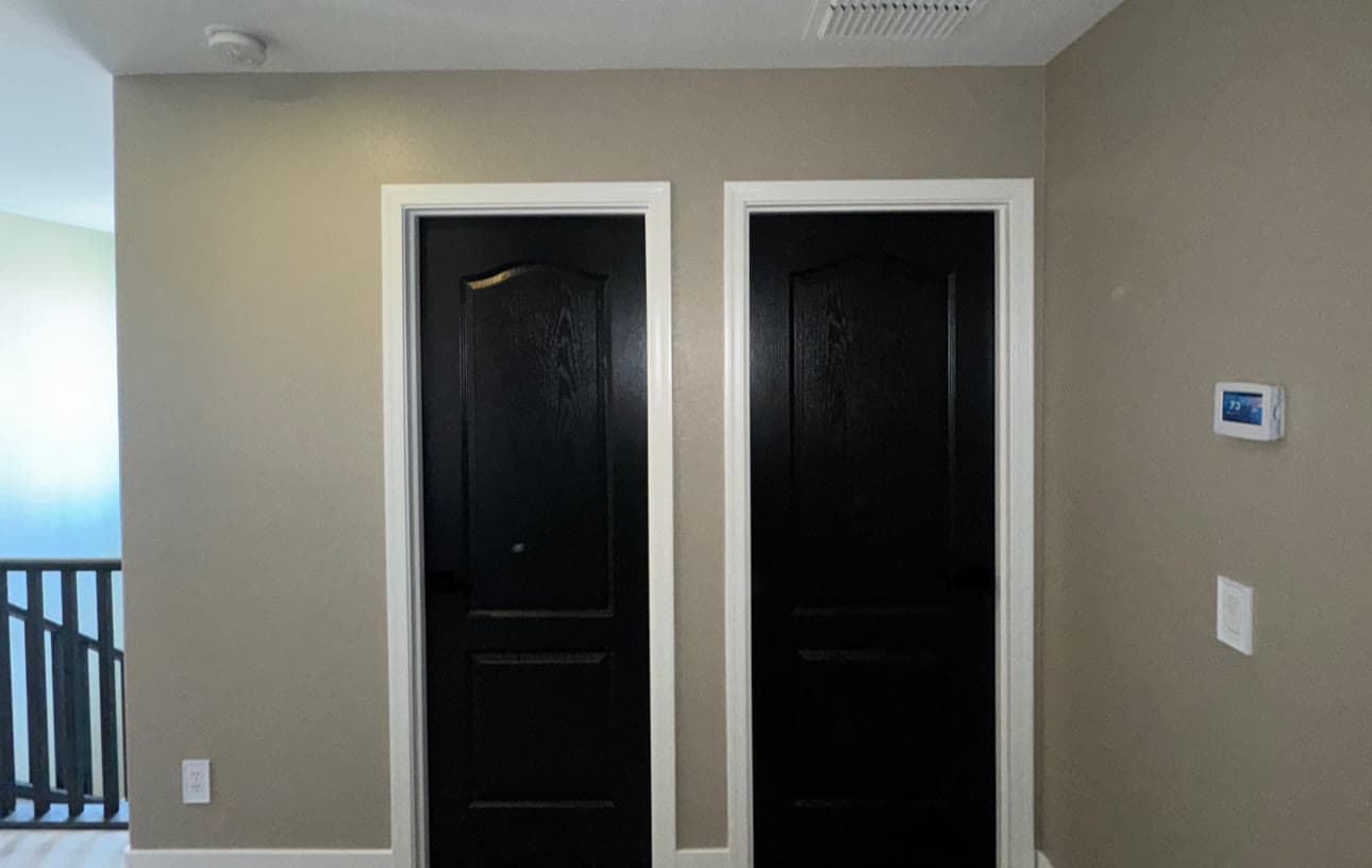 After: the same doors refinished in satin black
